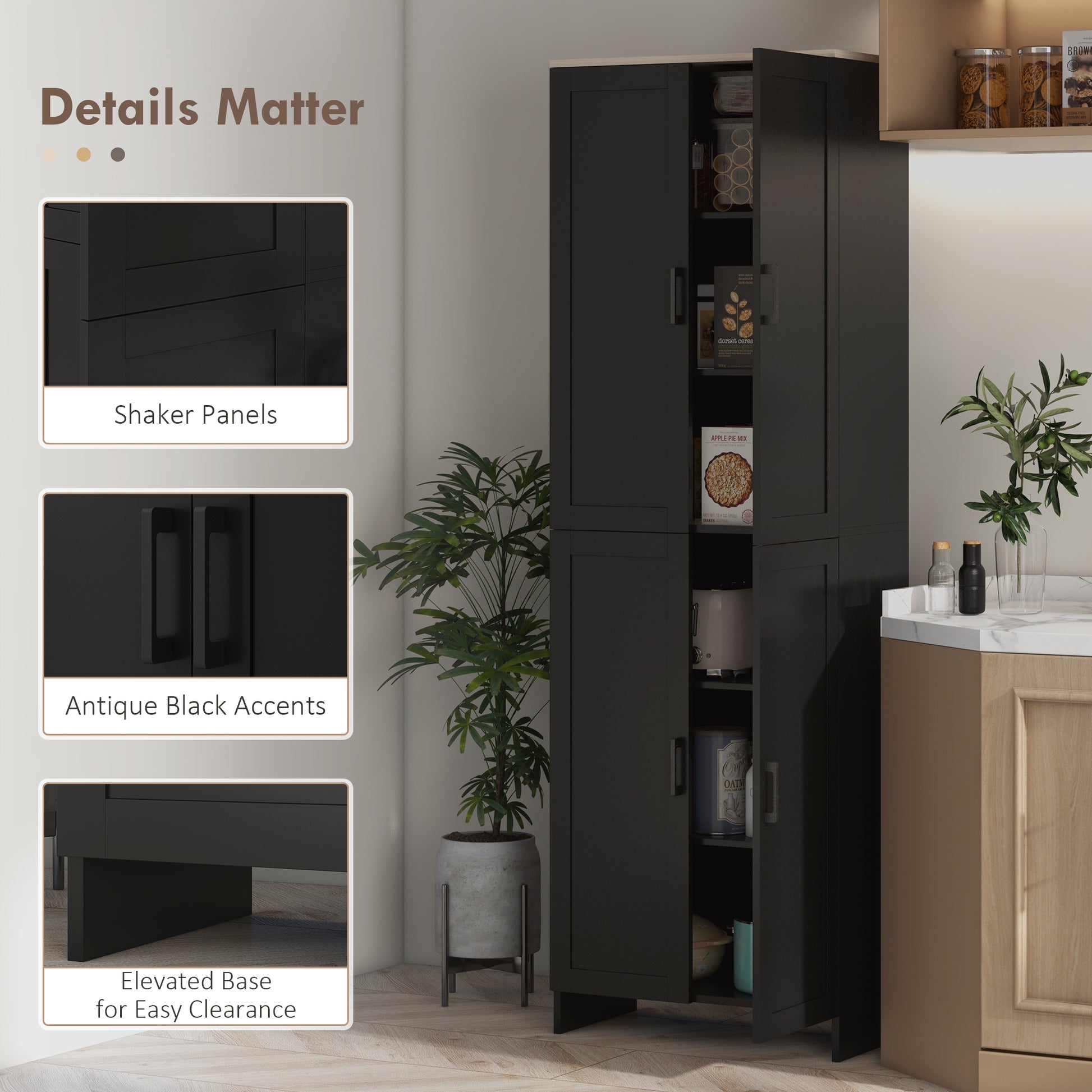 67" 4-Door Kitchen Pantry Cabinet, Freestanding Storage Cabinet Cupboard with Adjustable Shelves, Black Kitchen Pantry Cabinets   at Gallery Canada