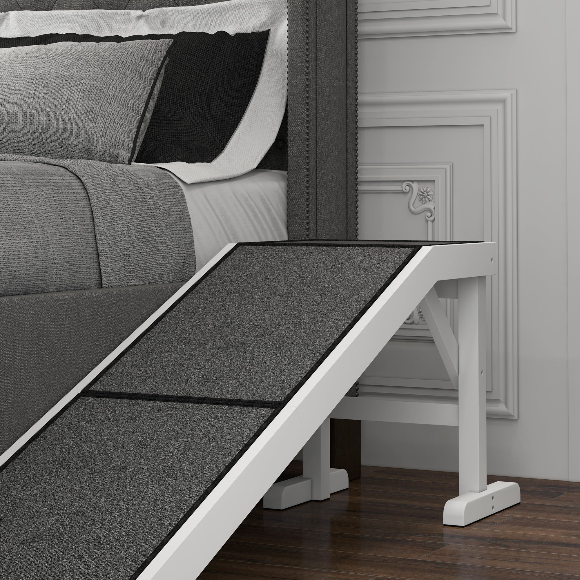 Pet Ramp Bed Steps for Dogs Cats Non-slip Carpet Top Platform Pine Wood 59