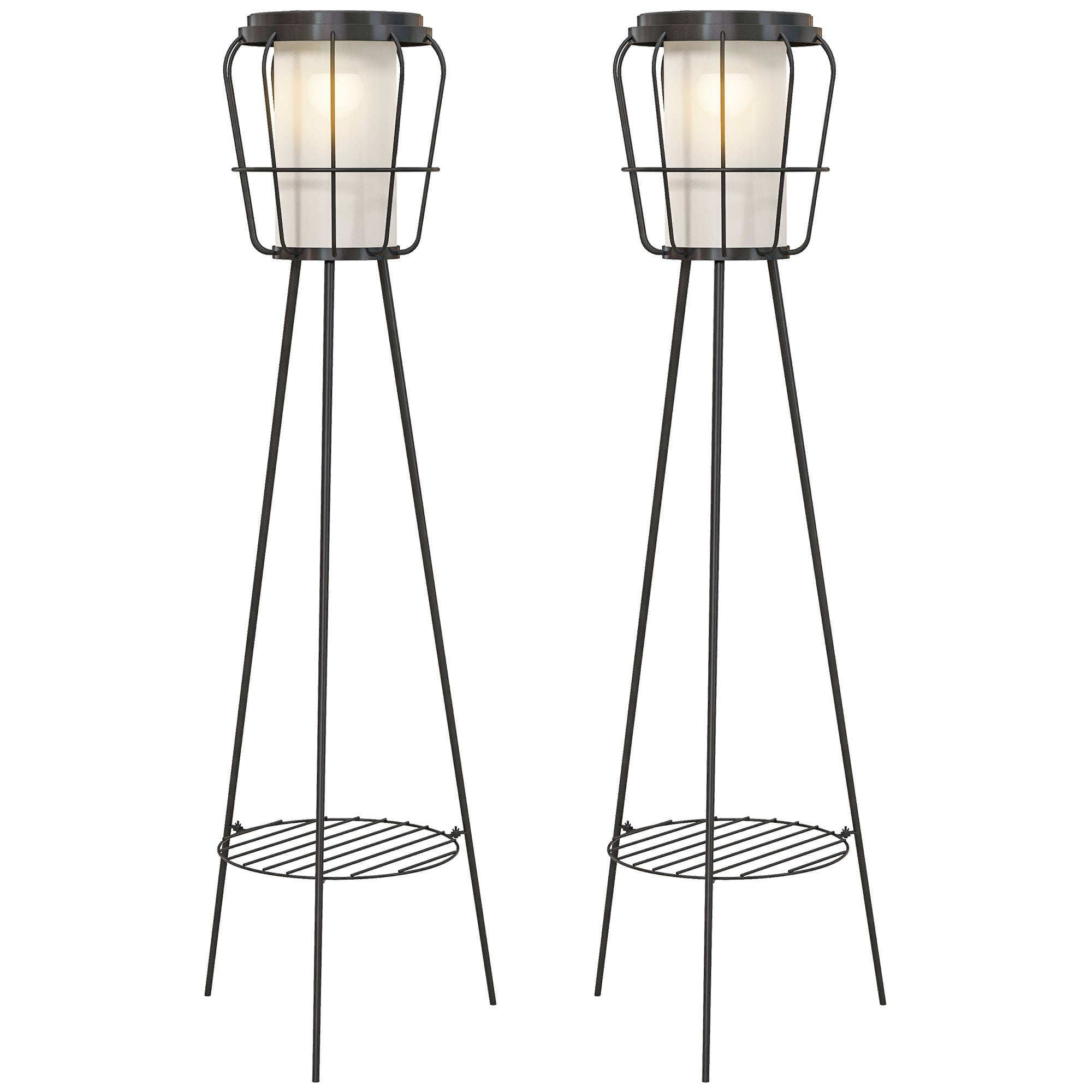 Set of 2 Solar or USB Rechargeable Lamp Set LED Accent Lantern Light with Bottom Shelf for Garden Porch Lawn Solar Post Lamps at Gallery Canada