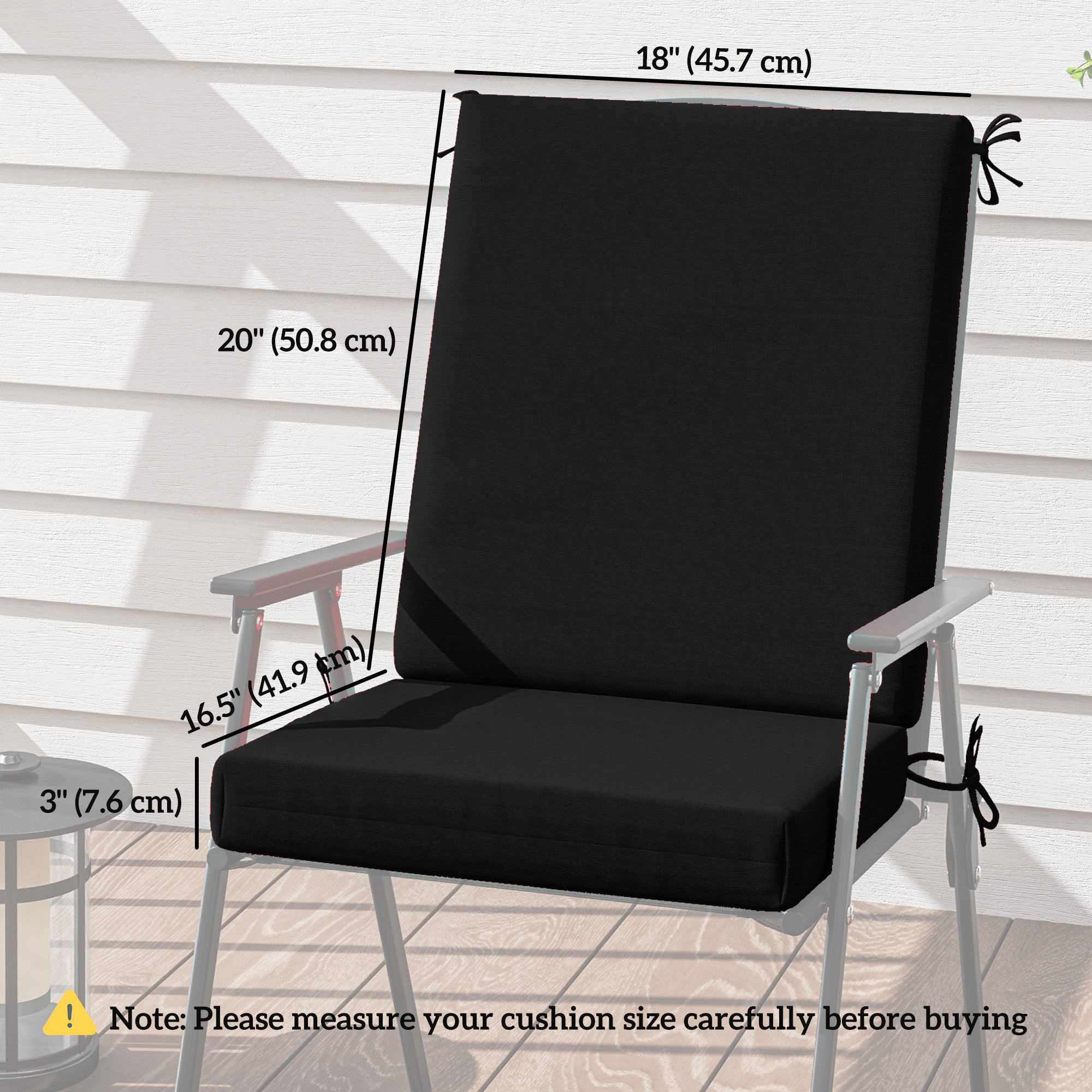 Outdoor Cushions Set of 2 for Dining Chairs, Outdoor Seat Cushions with Back, Fade-Resistant Yarn-Dyed Polyester, Black Patio Chair Cushions at Gallery Canada