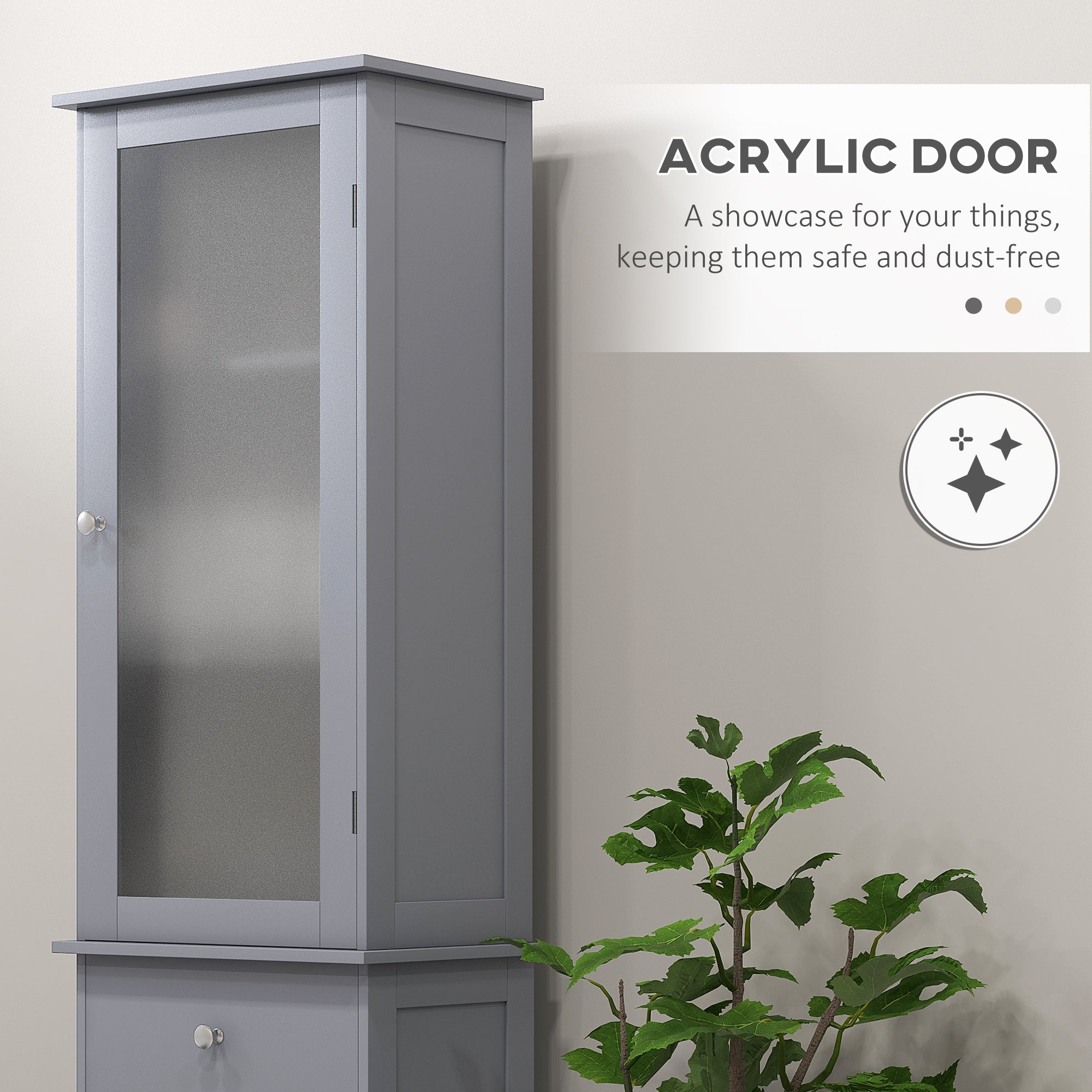 Tall Bathroom Cabinet, Bathroom Storage Cabinet with Drawers, 2 Doors and Adjustable Shelves, Grey Bathroom Cabinets at Gallery Canada