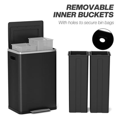 2 x 20 Liter Garbage Bin, Stainless Steel Garbage Can with Soft-Close Lid and Removable Inner Buckets, Black Household Supplies at Gallery Canada