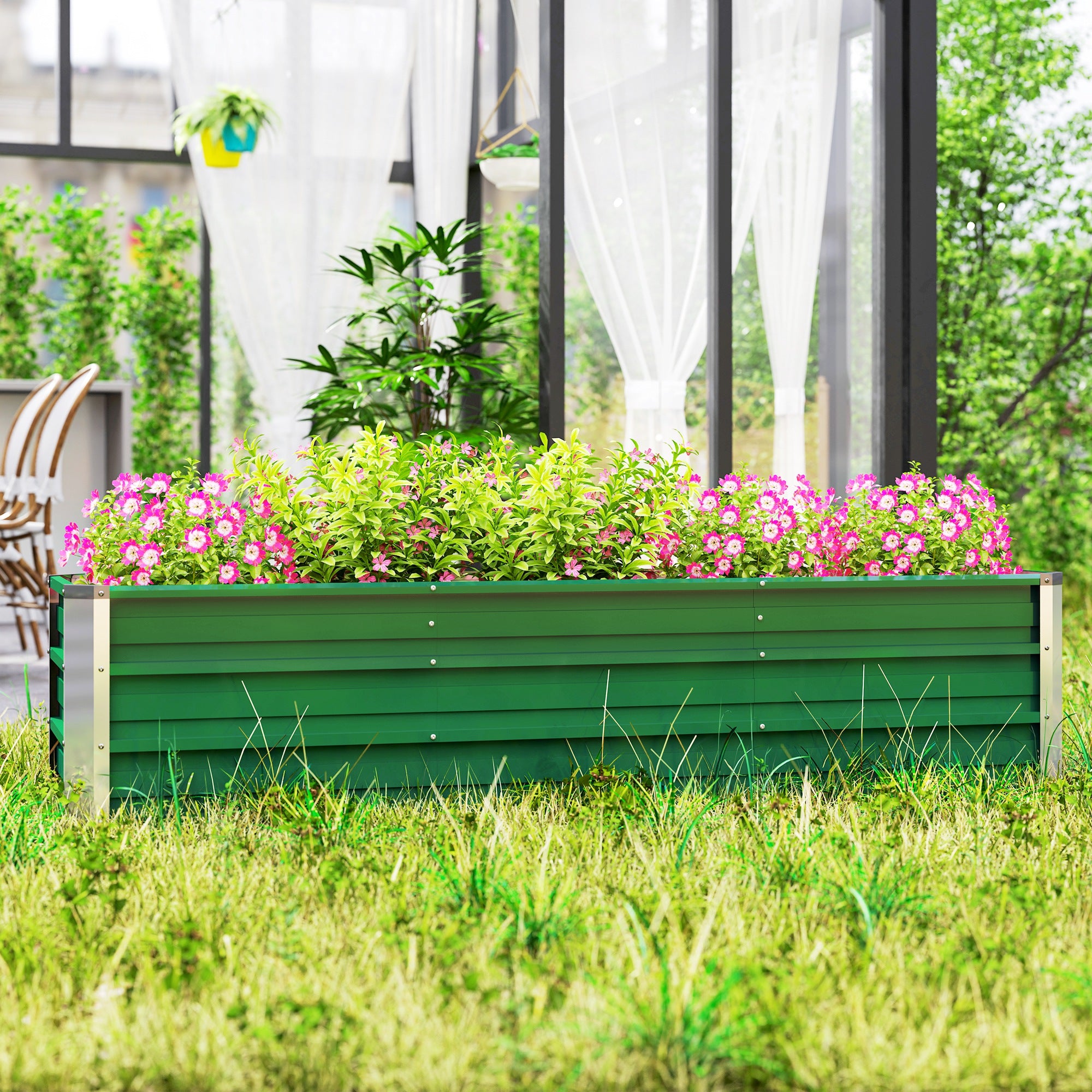 6' x 1.5' x 1.3' Galvanized Raised Garden Bed, Elevated Large Metal Planter Box w/ Install Gloves for Backyard, Patio to Grow Vegetables, Herbs, and Flowers, Green Galvanized Planter Boxes at Gallery Canada