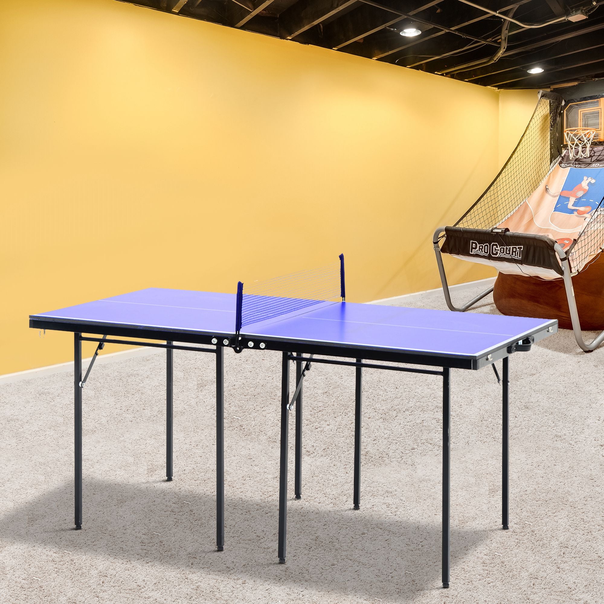 Folding Table Tennis Table, Portable Ping Pong Table with Side Handles, Net, Blue Game Tables at Gallery Canada