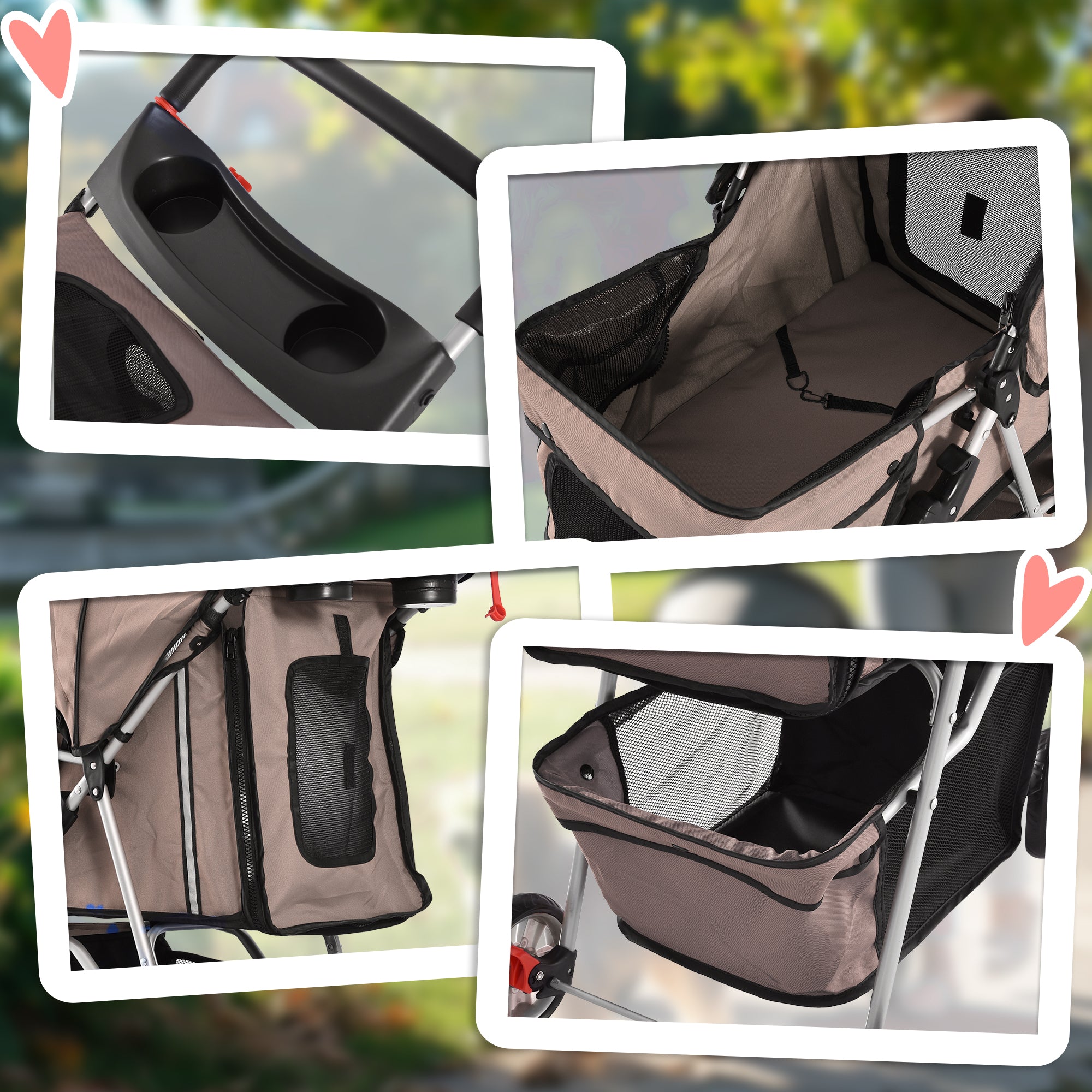 Cat Stroller, 3 Wheels Foldable Dog Stroller with Storage Basket, Brake, Adjustable Canopy, Cupholders, Pet Stroller for Miniature and Small Dogs Travel, Coffee Dog Bike Trailers & Strollers at Gallery Canada