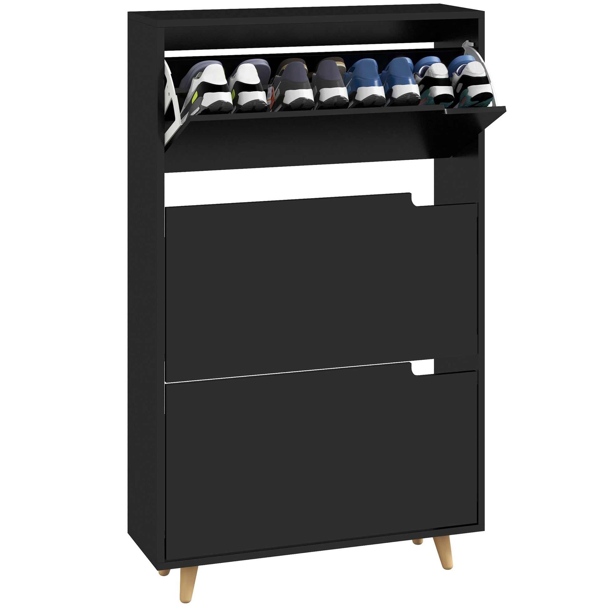 Slim Shoe Storage Cabinet with 3 Flip Drawers and Adjustable Shelves, Shoe Cabinet for 18-24 Pairs, Black Shoe Storage Cabinets & Racks   at Gallery Canada