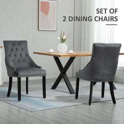 Dining Chairs Set of 2, Velvet Button Tufted Wingback Chairs with Nailhead Trim and Wood Legs for Living Room, Kitchen, Dining Room, Grey Bar Stools   at Gallery Canada