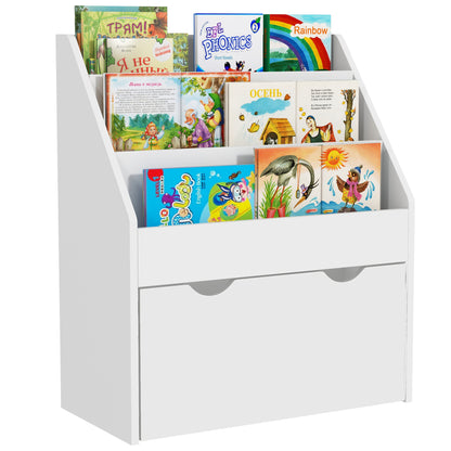 Kids Bookshelf with 3 Tier Display Shelves, Drawer for Nursery, White Baby & Kids Storage   at Gallery Canada