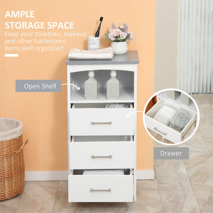 Bathroom Floor Cabinet, Freestanding Storage Cupboard Unit with 3 Drawers and Open Components, White Bathroom Cabinets   at Gallery Canada