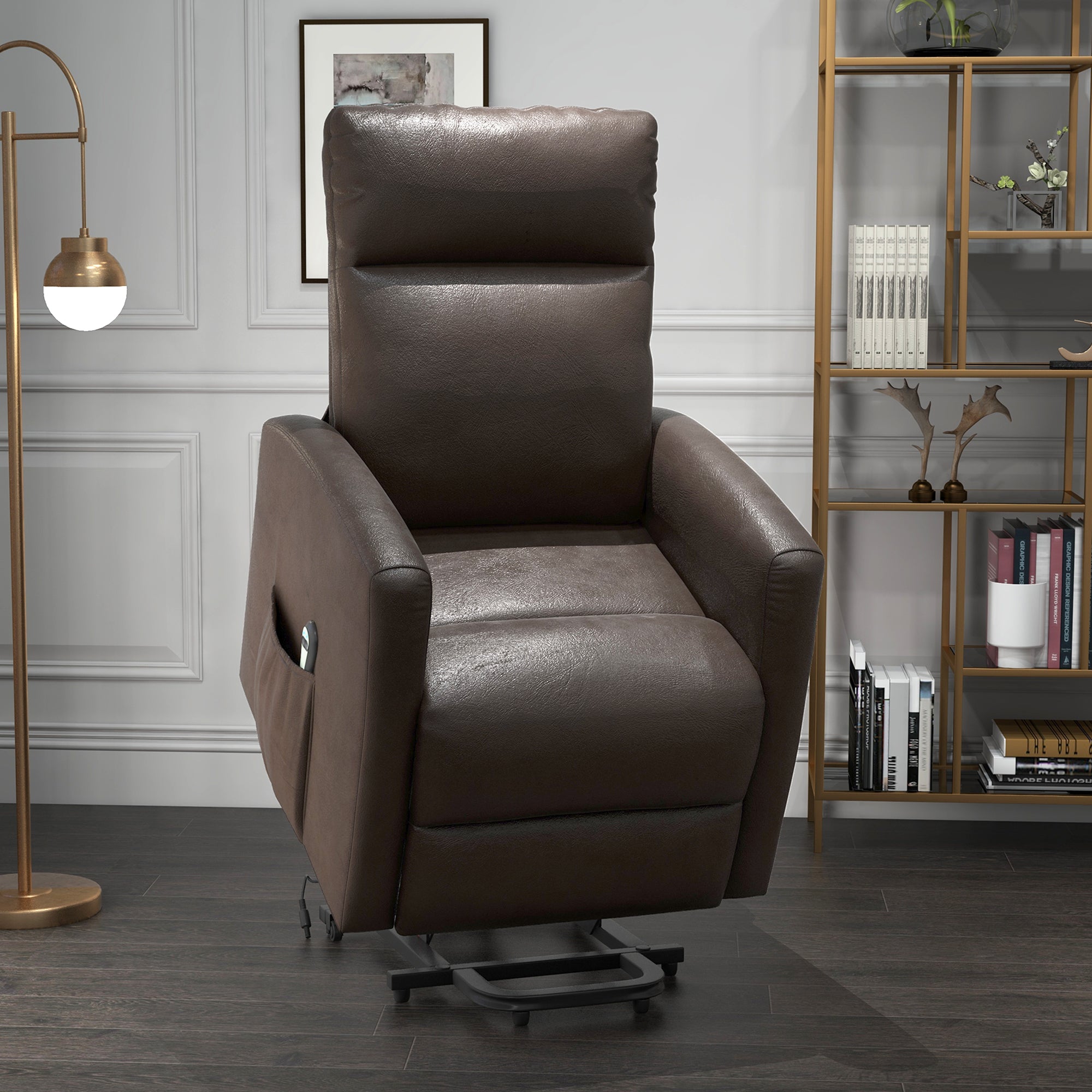 Power Lift Recliner Chair with Remote Control Side Pocket for Living Room Home Office Study Brown Electric Power Lift Chairs   at Gallery Canada