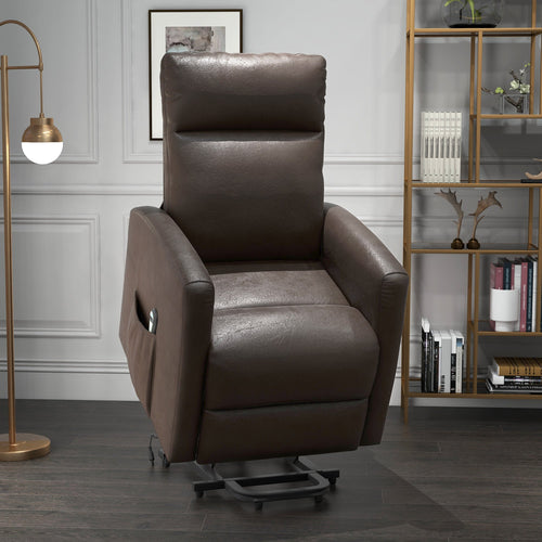 Power Lift Recliner Chair with Remote Control Side Pocket for Living Room Home Office Study Brown