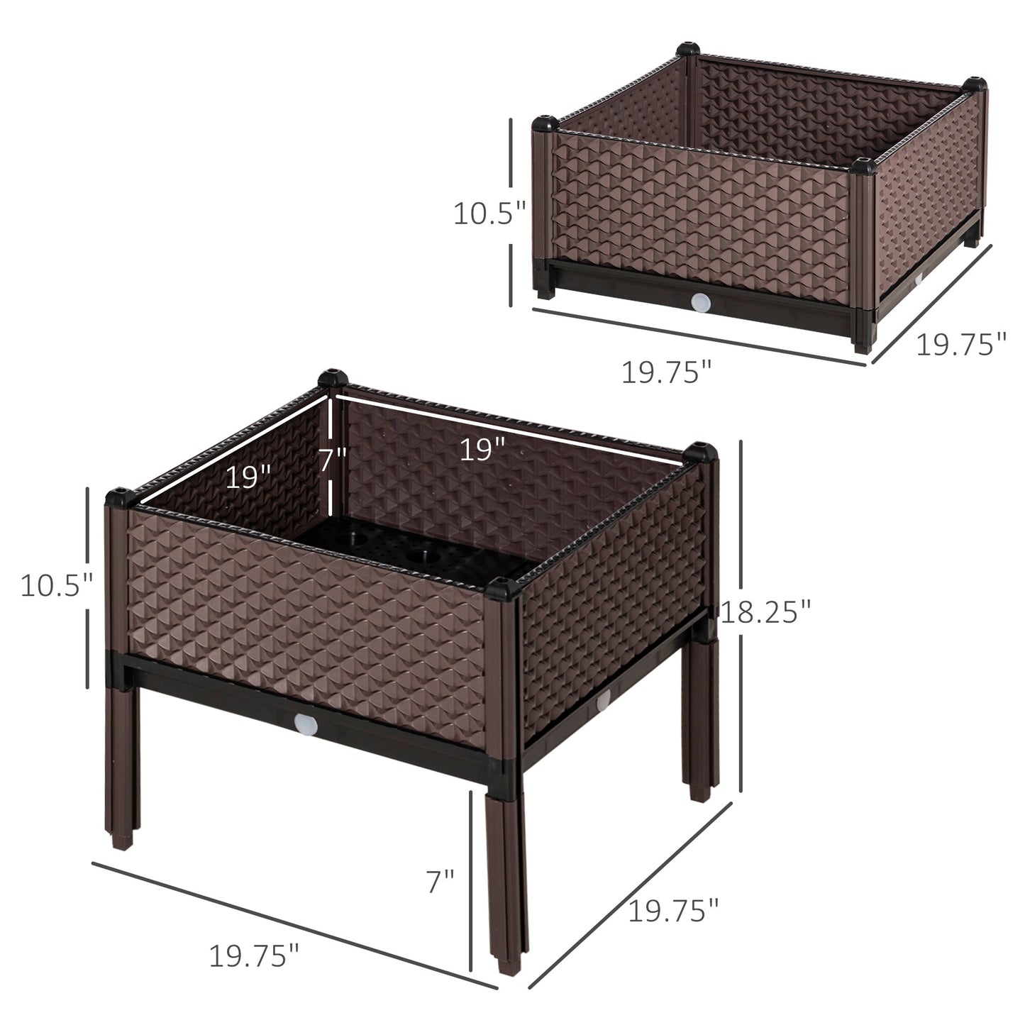 Self-Watering Raised Garden Bed Kit with Drainage Holes, Set of 4, Brown Elevated Garden Beds   at Gallery Canada