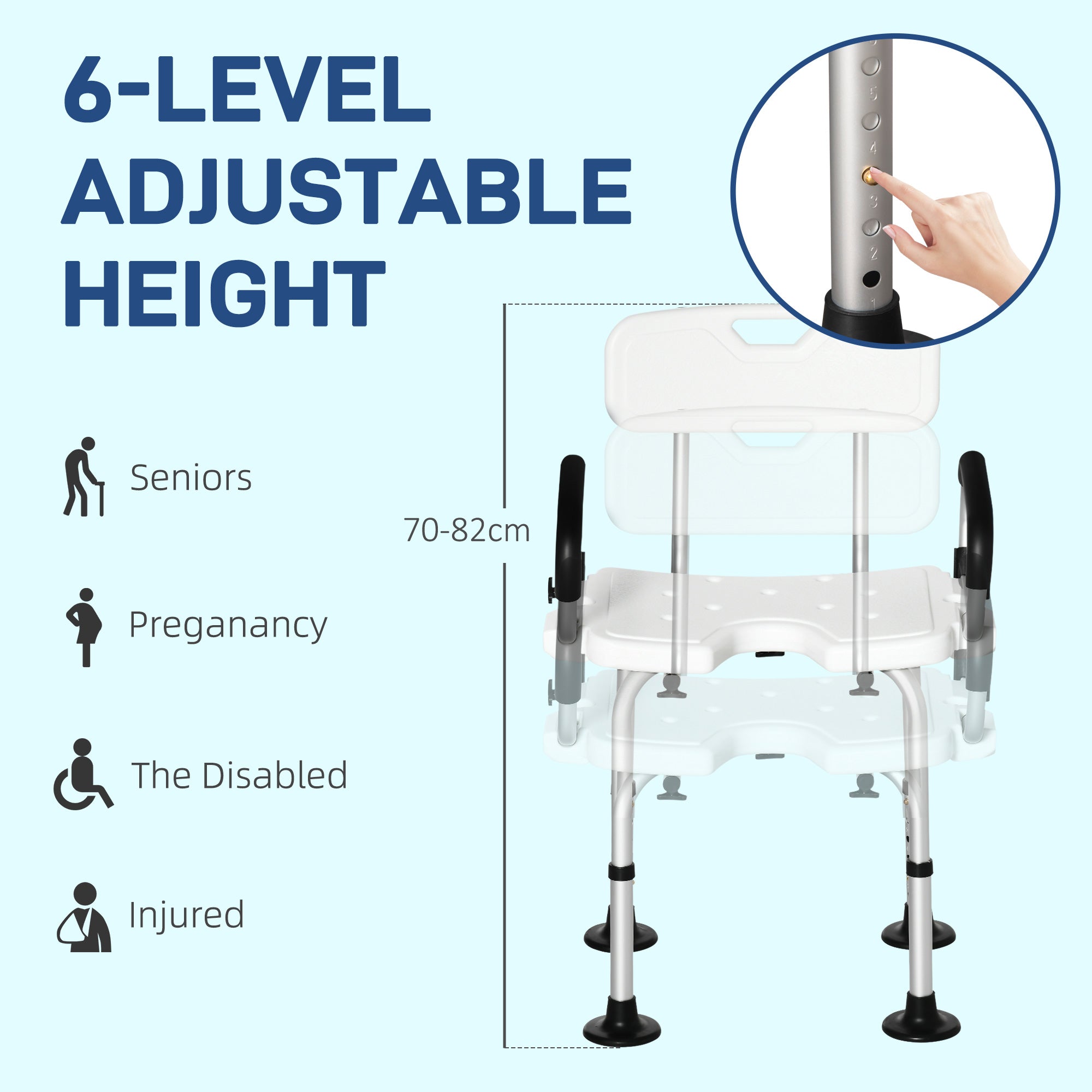 Adjustable Shower Chair, Bath Chair with U Shaped Seat, Anti-slip Shower Bench for Seniors, Tool-Free Assembly, 299lbs Bath Chairs at Gallery Canada