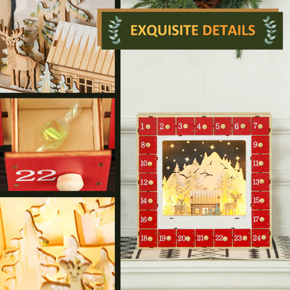 Wooden Christmas Advent Calendar, Light Up Holiday Decoration with 24 Countdown Drawers, Battery Operated Christmas Advent Calendars   at Gallery Canada