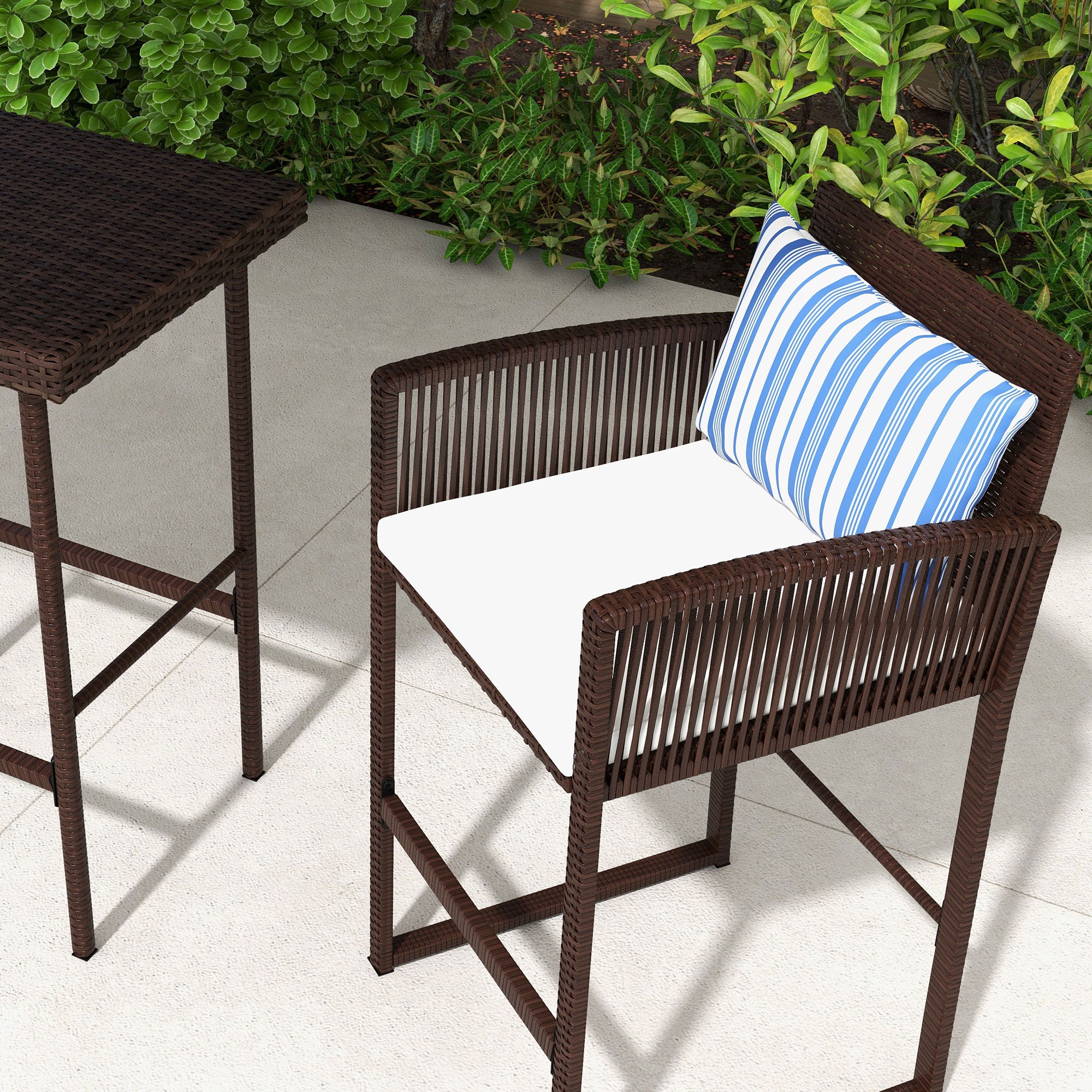 3-Piece Wicker Bar Set, Patio Bar Table Chair with Cushions, for Poolside, 25.2