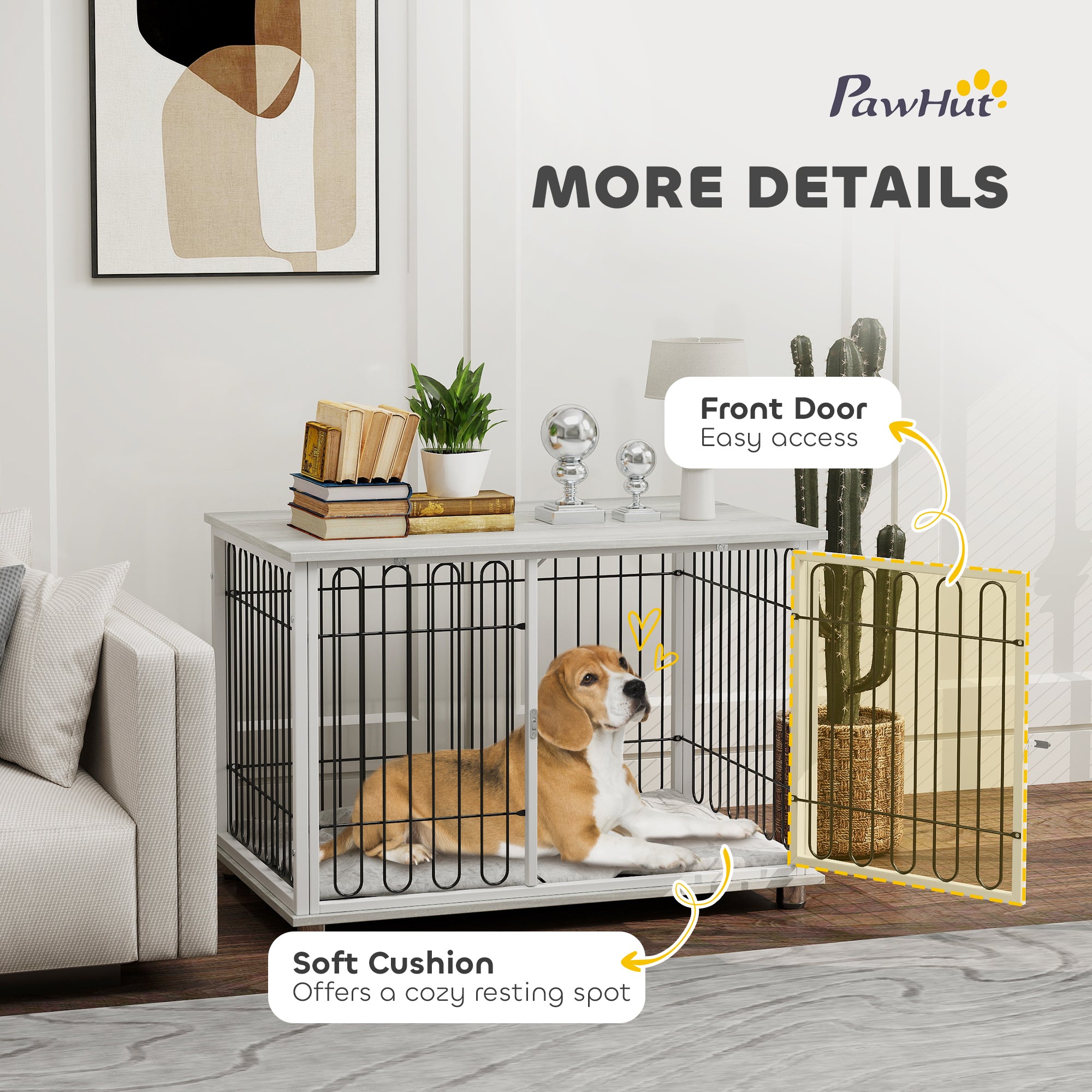 Dog Crate Furniture with Washable Cushion, Adjustable Feet for Medium Dogs, Indoor Use, Grey Houses, Kennels & Pens at Gallery Canada
