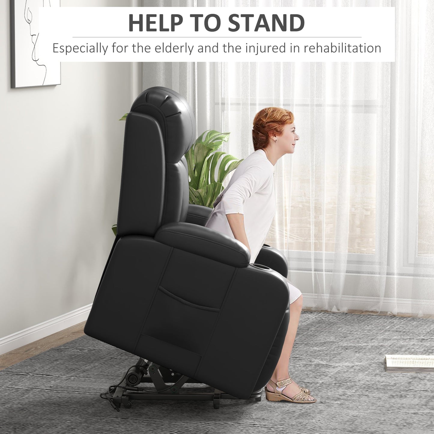 Electric Lift Chair for Elderly, Power Recliner with Footrest, Remote Control, Cup Holders for Living Room, Grey Electric Power Lift Chairs   at Gallery Canada