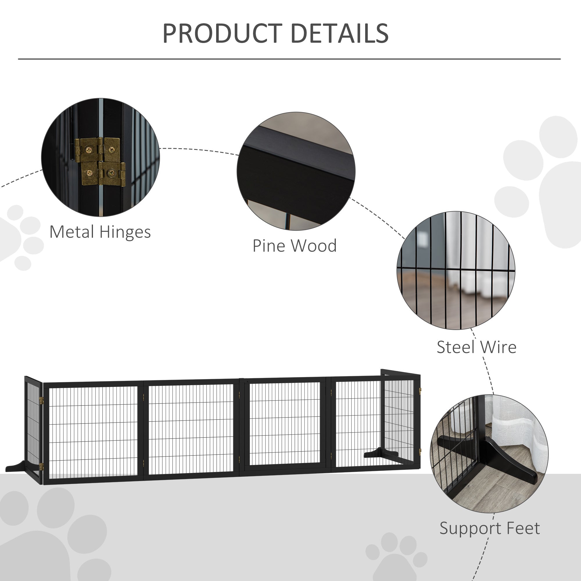 Wooden Freestanding Pet Gate w/ 2 Support Feet, Black Houses, Kennels & Pens   at Gallery Canada