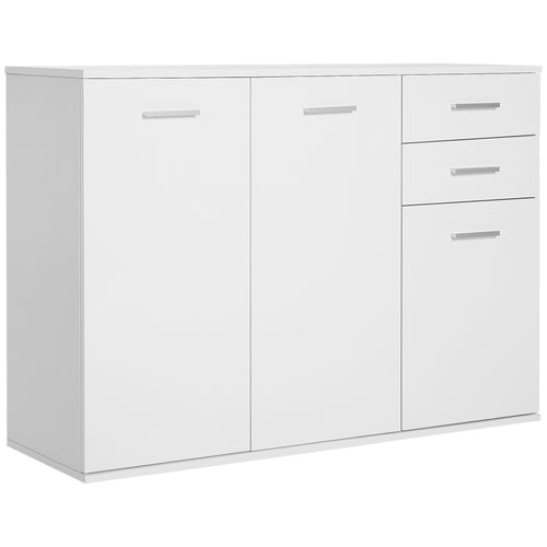 High Gloss Sideboard with 2 Drawers and 3 Doors, Buffet Cabinet with Adjustable Shelf, Coffee Bar Cabinet with Storage, White
