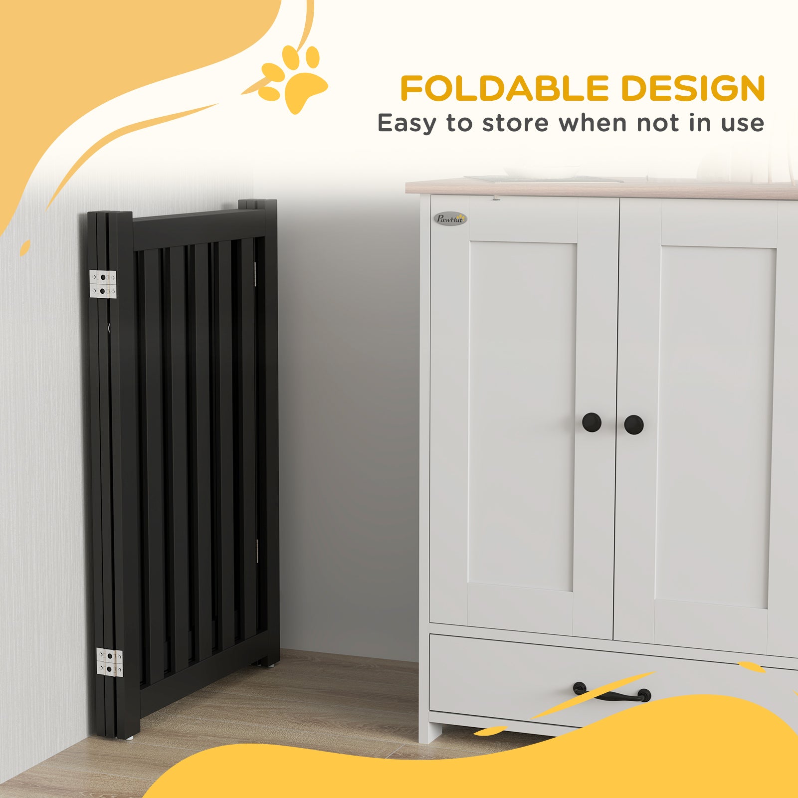 3-Panel Foldable Dog Gate with Feet for Medium Dogs and Below, Black Houses, Kennels & Pens   at Gallery Canada