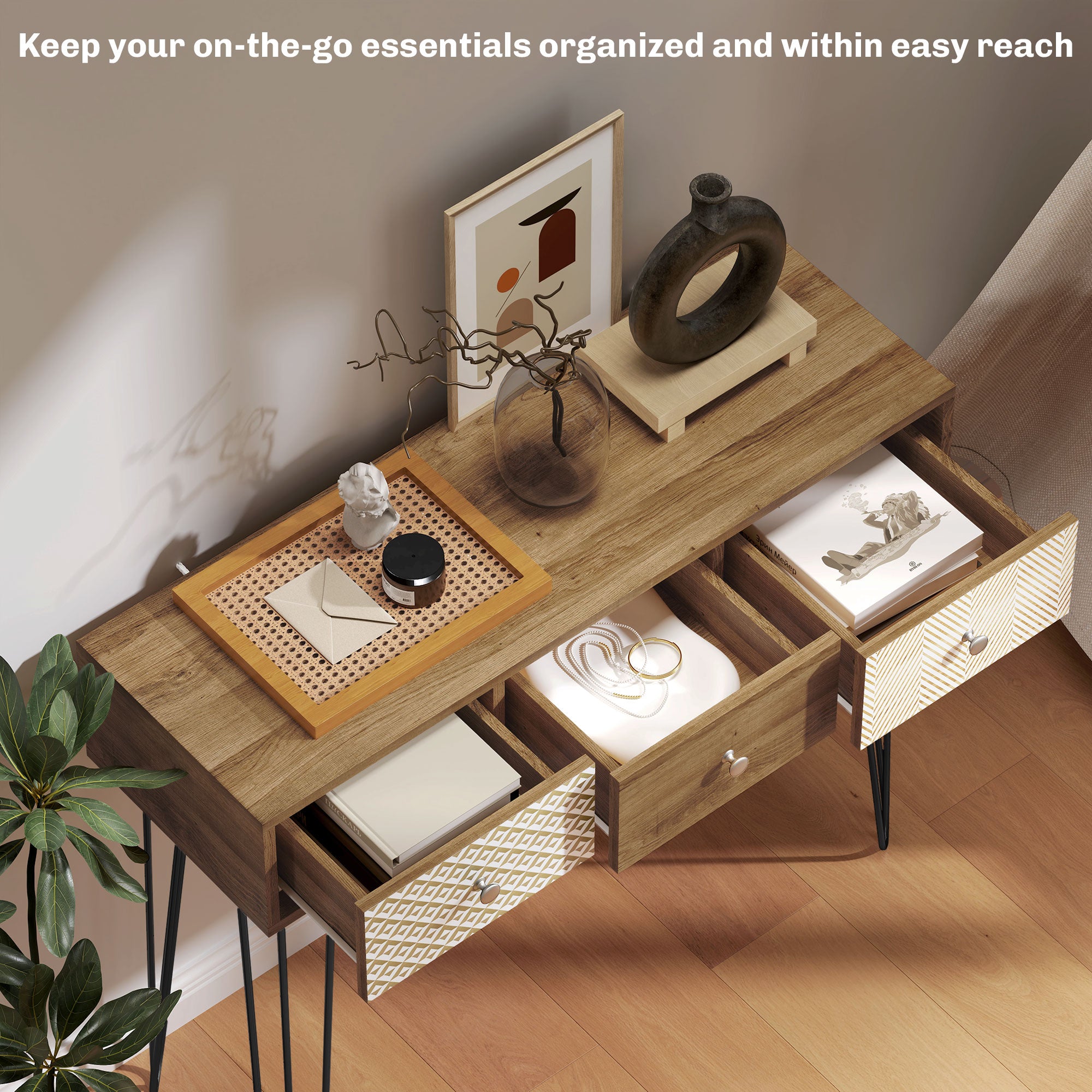 Narrow Console Table with Drawers, 35.4
