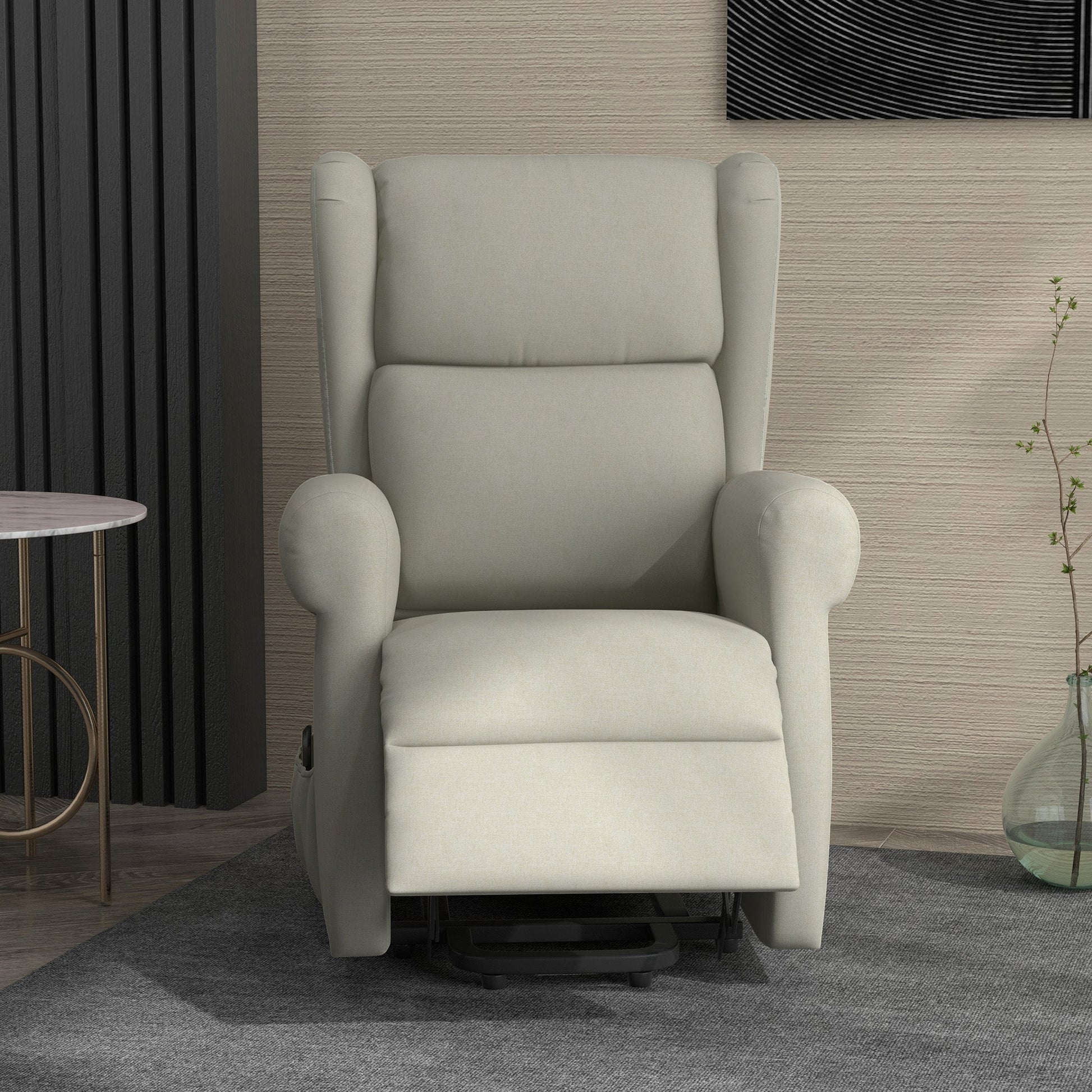 Wingback Lift Chair for Elderly, Power Chair Recliner with Footrest, Remote Control, Side Pockets, Cream White Electric Power Lift Chairs   at Gallery Canada