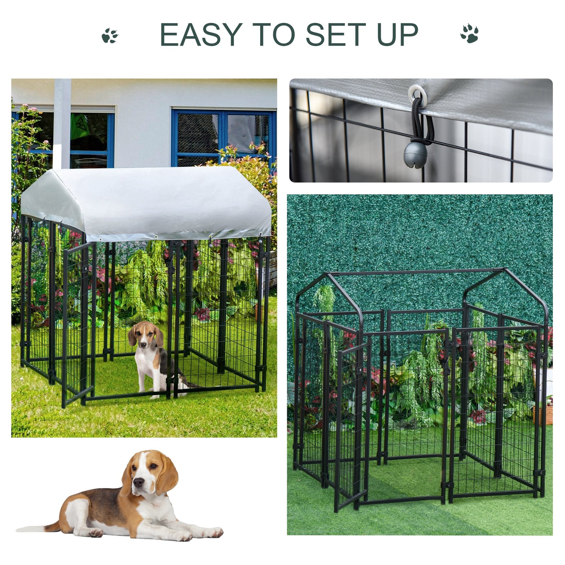 4' x 4' x 4.5' Large Outdoor Dog Kennel Steel Fence with UV-Resistant Oxford Cloth Roof &; Secure Lock Houses, Kennels & Pens   at Gallery Canada