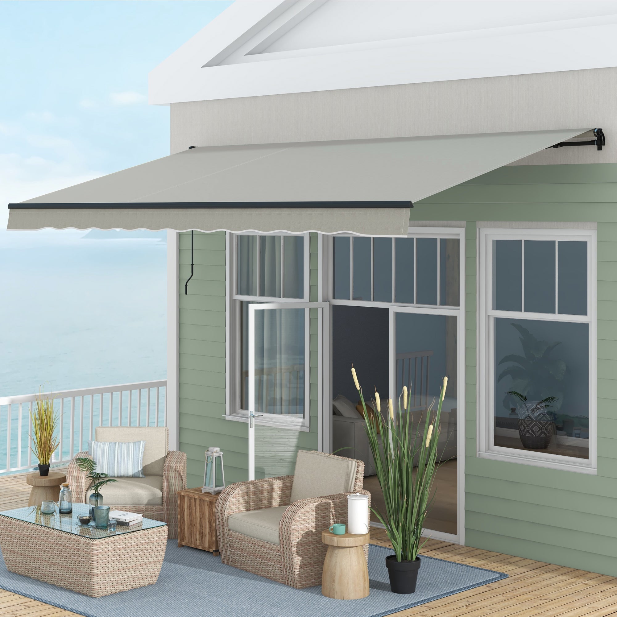 15' x 10' Retractable Awning, 280gsm UV Resistant Sunshade Shelter, for Deck, Balcony, Yard, Light Grey Window Awnings at Gallery Canada