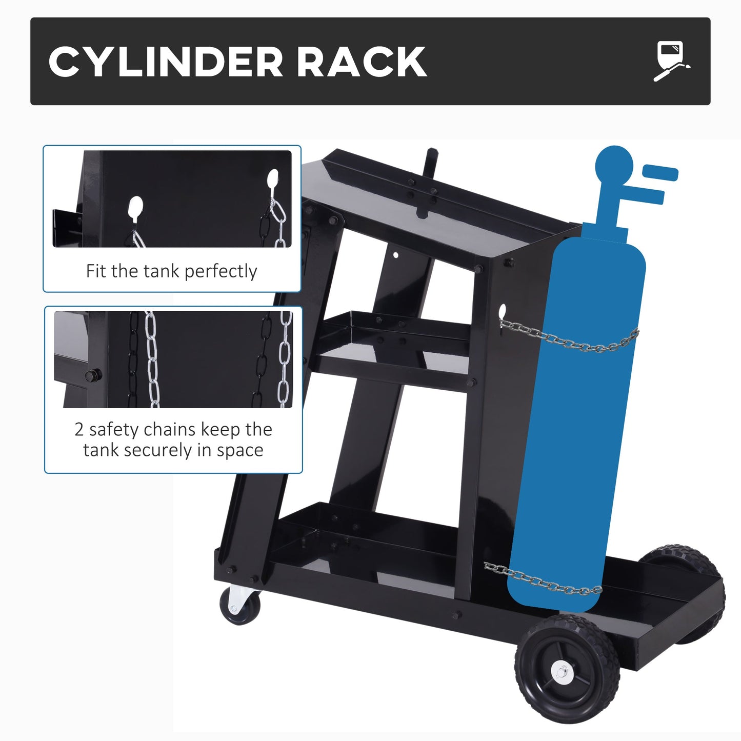 3 Tier Welding Cart Welder Trolley Garage Welding/Plasma Cutter Cart for Tanks Gas Bottles w/ Safety Chain Black Tool Organizers   at Gallery Canada