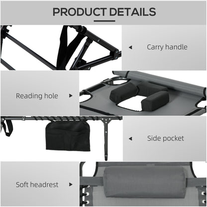 5-Level Reclining Folding Chaise Lounge with Reading Hole and Side Pocket, Grey Lounger Chairs   at Gallery Canada