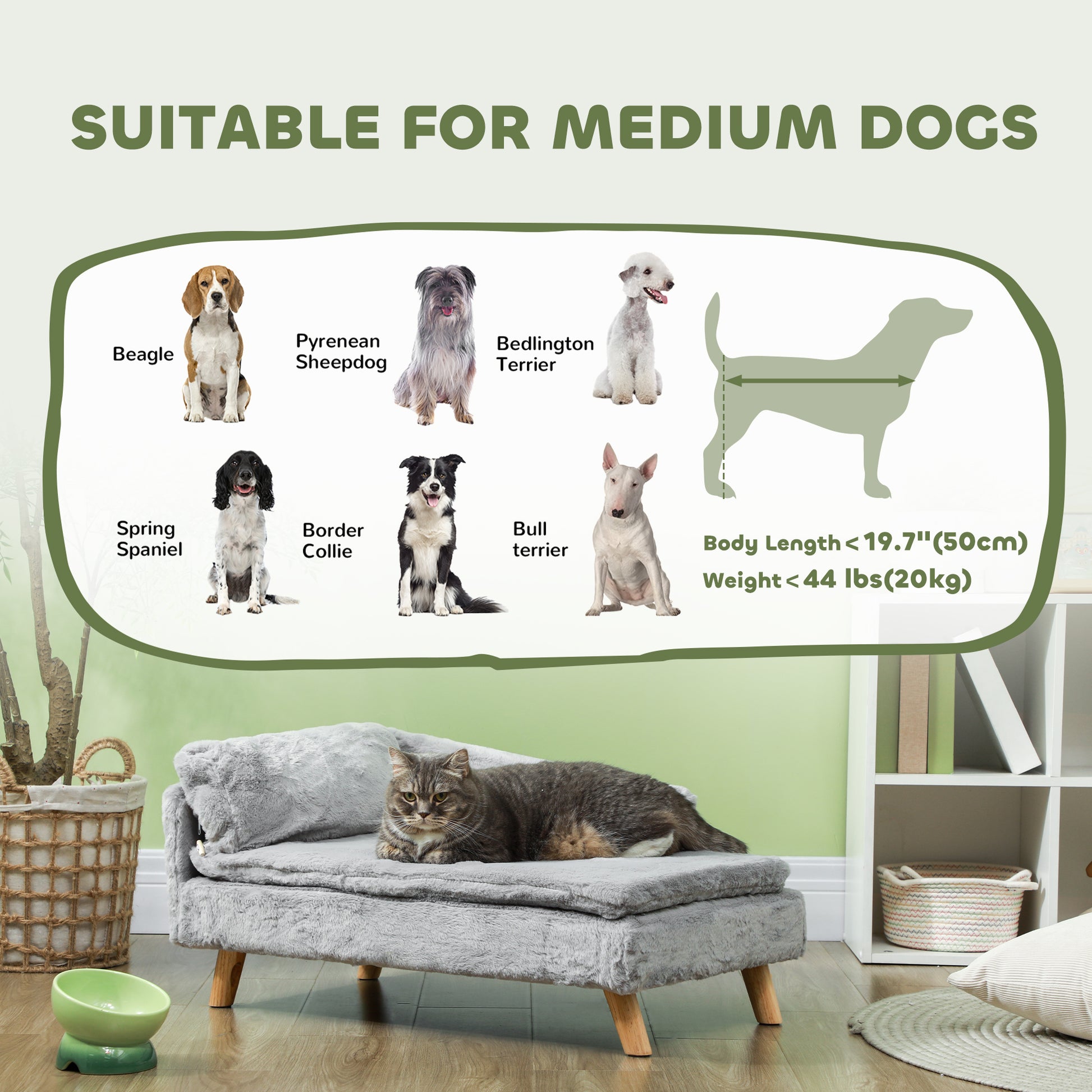 Dog Sofa Bed for Medium Dogs Cats with Cushion, Pillow, Removable and Washable Cover, Non-slip Foot Pads, Light Grey Dog Sofas   at Gallery Canada