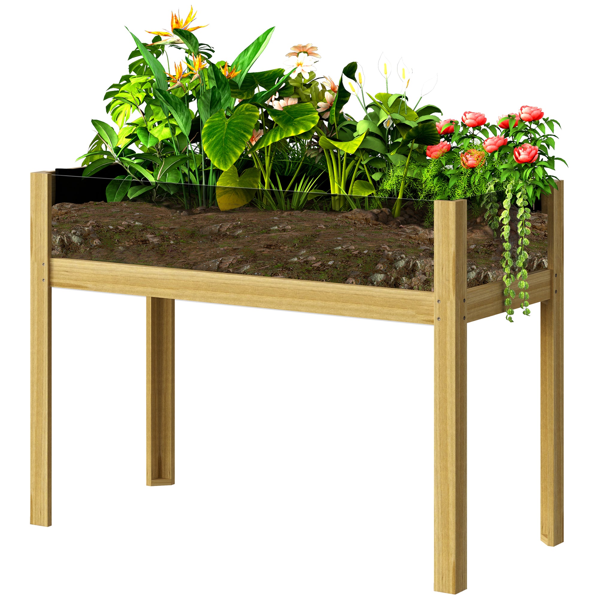 Wooden Raised Garden Bed with Acrylic Panels, Raised Planter Box with Drainage Holes, 43.3