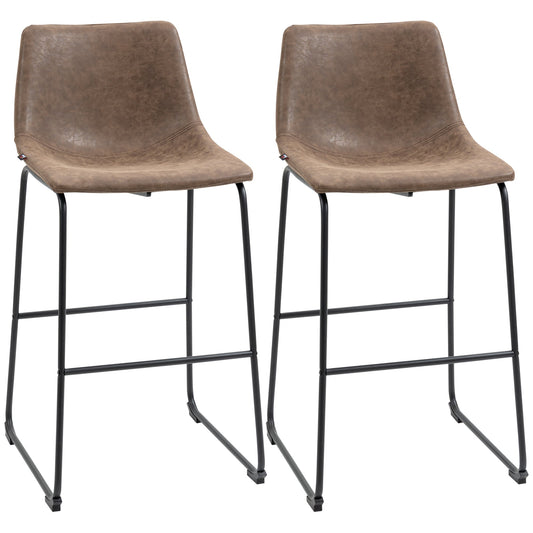 Bar Height Bar Stools Set of 2, Vintage PU Leather Bar Chairs, Kitchen Stools with Footrest for Home Bar, Tan Brown - Gallery Canada