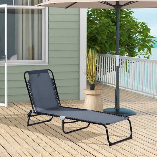 4-Level Adjustable Folding Outdoor Lounge Chair with Breathable Mesh, Grey Lounger Chairs   at Gallery Canada