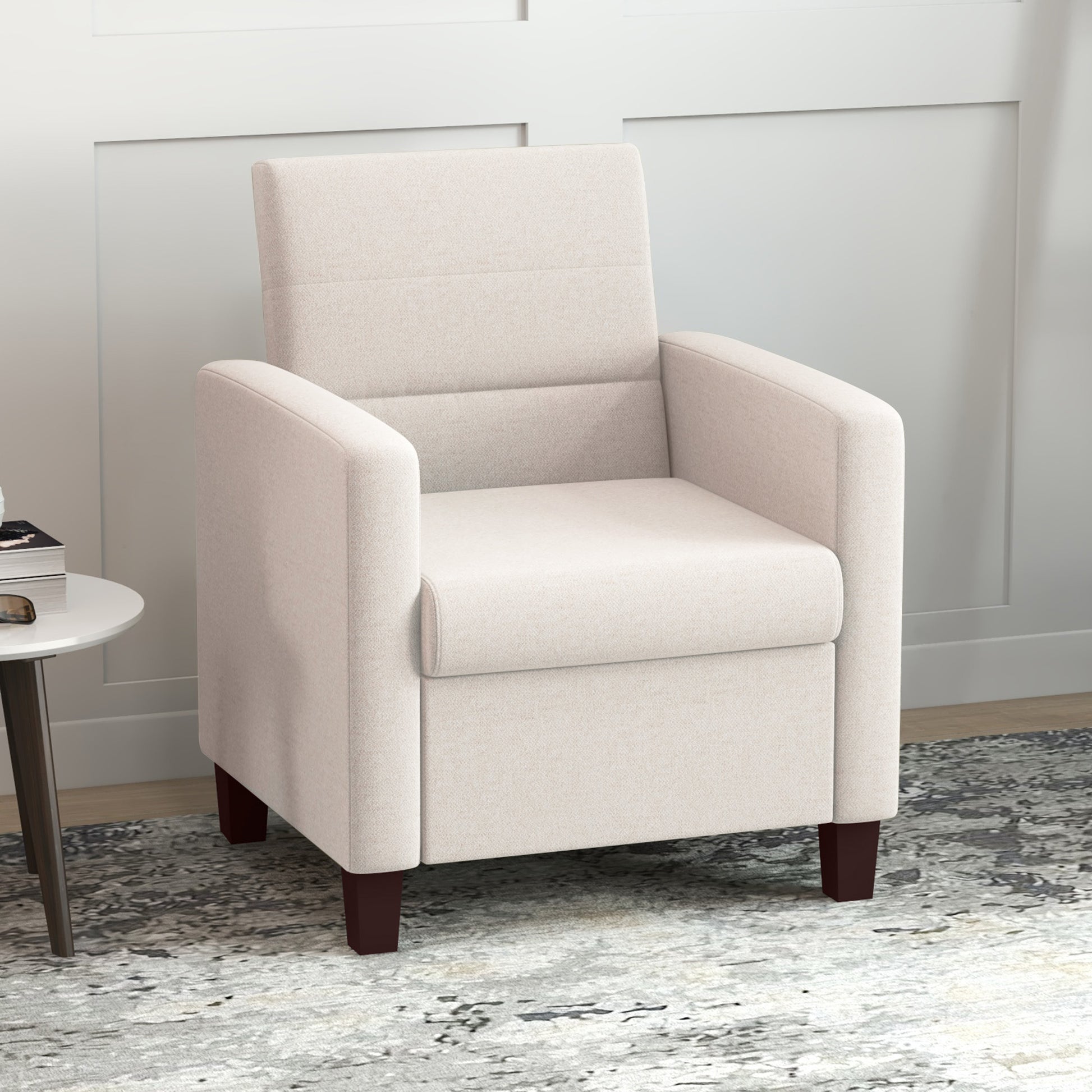 Fabric Accent Chair, Modern Armchair with Seat Cushion and Non-Slip Pads for Living Room, Bedroom, Cream White Accent Chairs at Gallery Canada