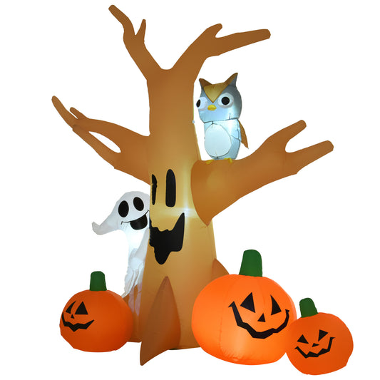Inflatable Halloween Decoration Haunted Tree with Owl/Ghost/Pumpkins, Blow-Up Outdoor LED Display for Lawn, Garden, Party - Gallery Canada