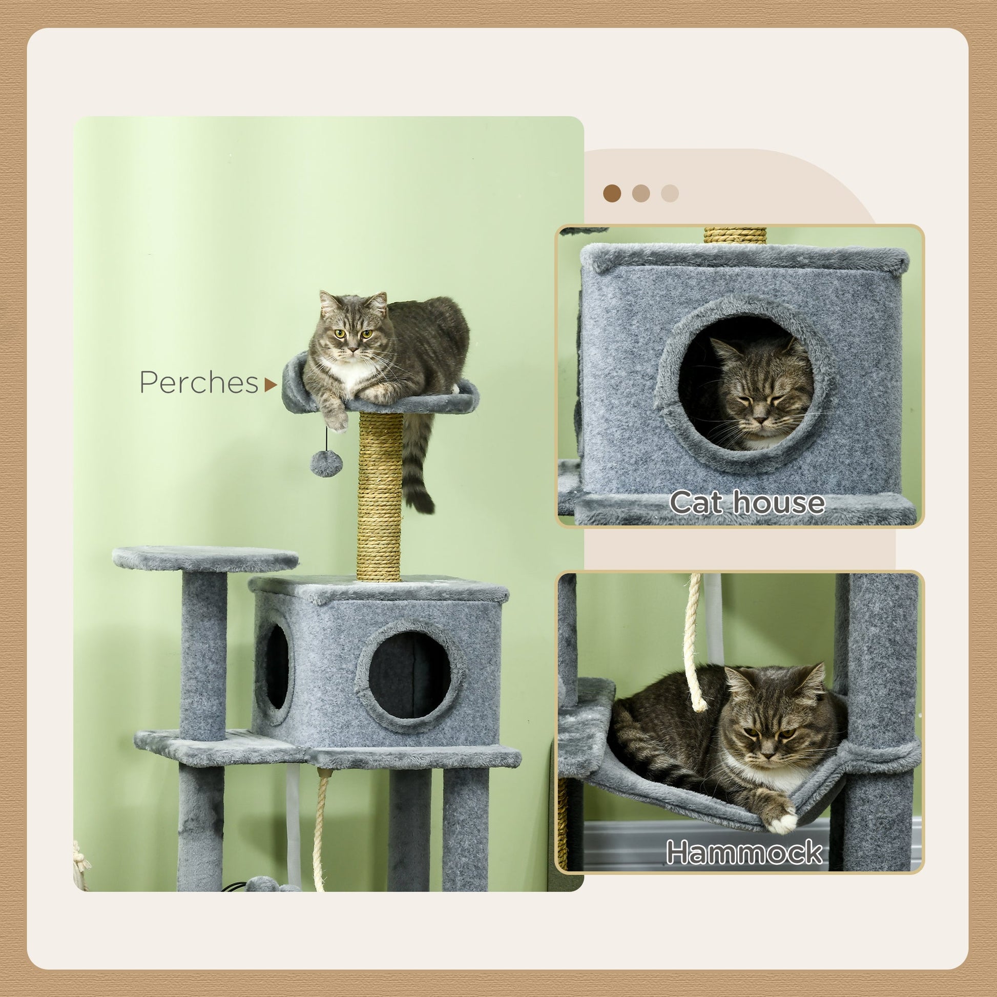 54" Cat Tree for Larger Cats Adult with Hammock, Tal Cat Tree Tower with Scratching Post, Condo, Platforms, Play Balls for Indoor Cats, Grey Cat Towers   at Gallery Canada