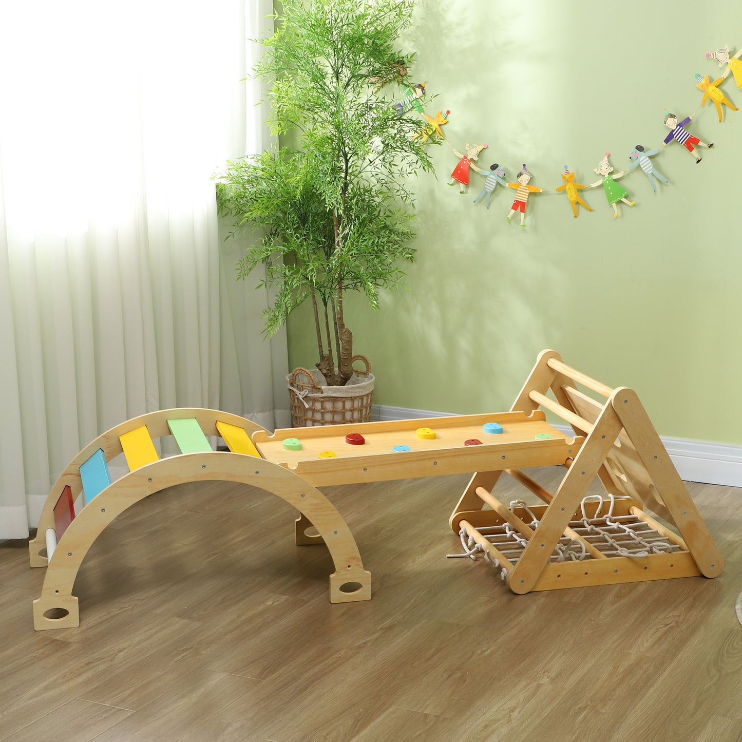 7 in 1 Pikler Triangle Set with Ramp, Arch Ladder, for 18-48 Months, Multicolour Baby Gym & Playmats   at Gallery Canada