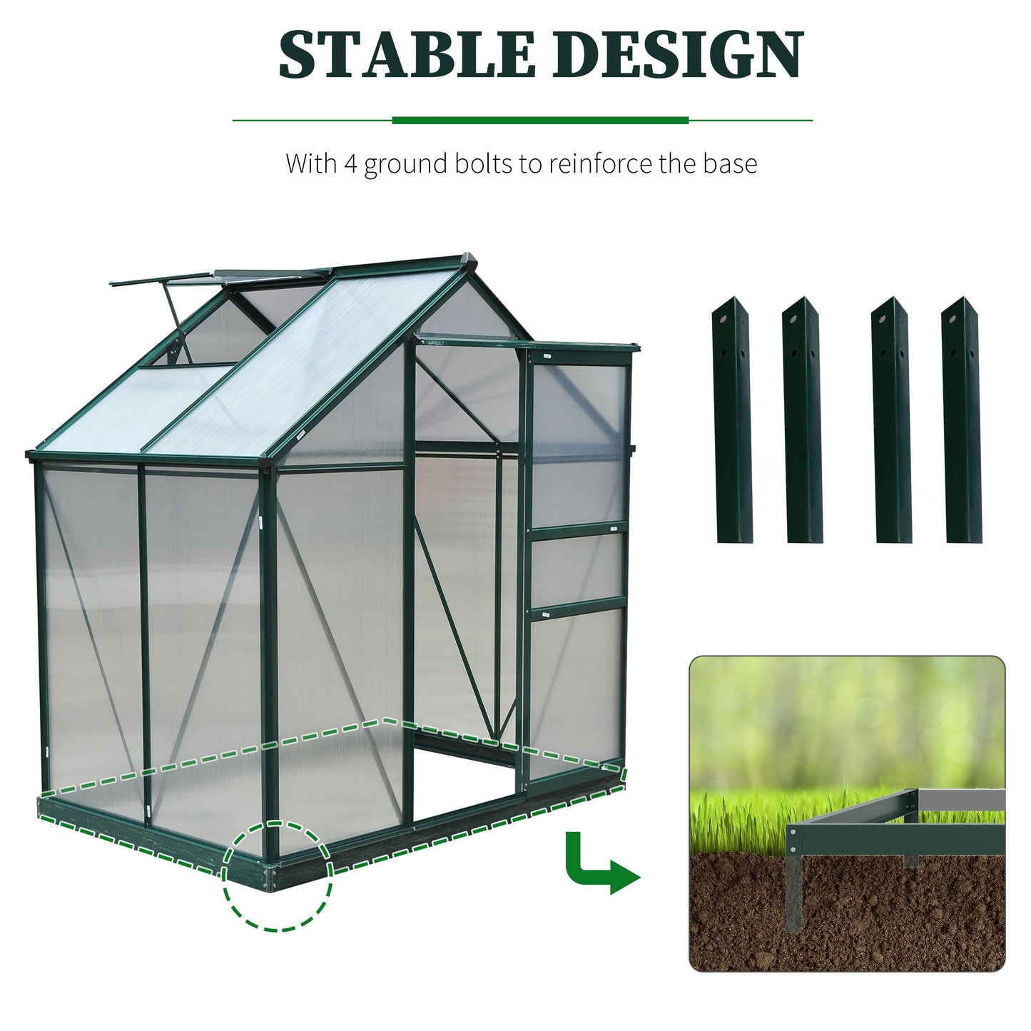 6.2' x 4.3' x 6.6' Clear Polycarbonate Greenhouse Large Walk-In Green House Garden Plants Grow Galvanized Base Aluminium Frame w/ Slide Door Walk In Greenhouses   at Gallery Canada