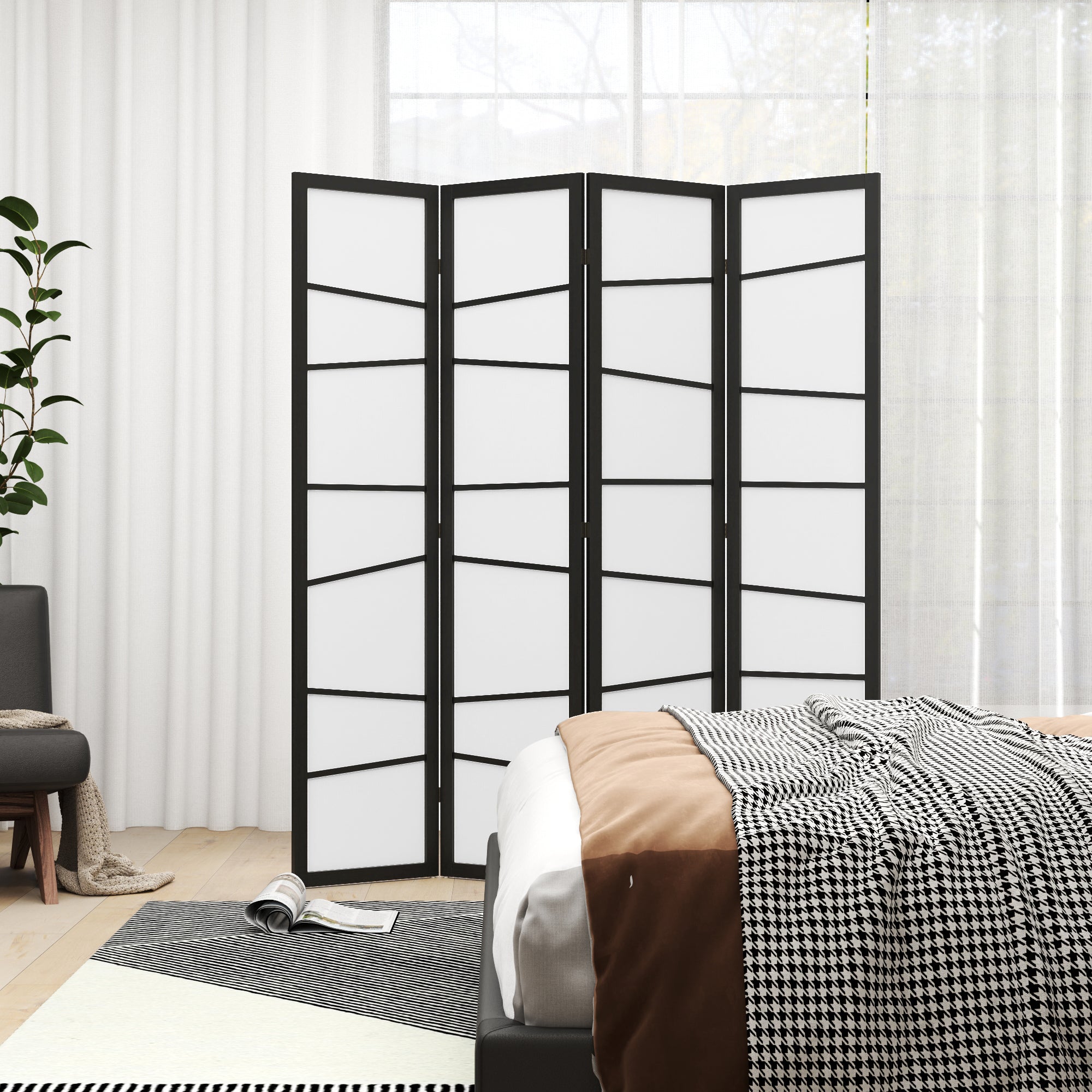 5.6ft Folding Room Divider, 4 Panel Wall Partition with Wood Frame for Bedroom, Home Office, White Room Dividers at Gallery Canada