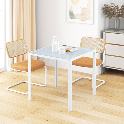 Square Kitchen Table for 2-4 People, Dining Table with Glass Top and Steel Legs for Dining Room, White Dining Tables   at Gallery Canada