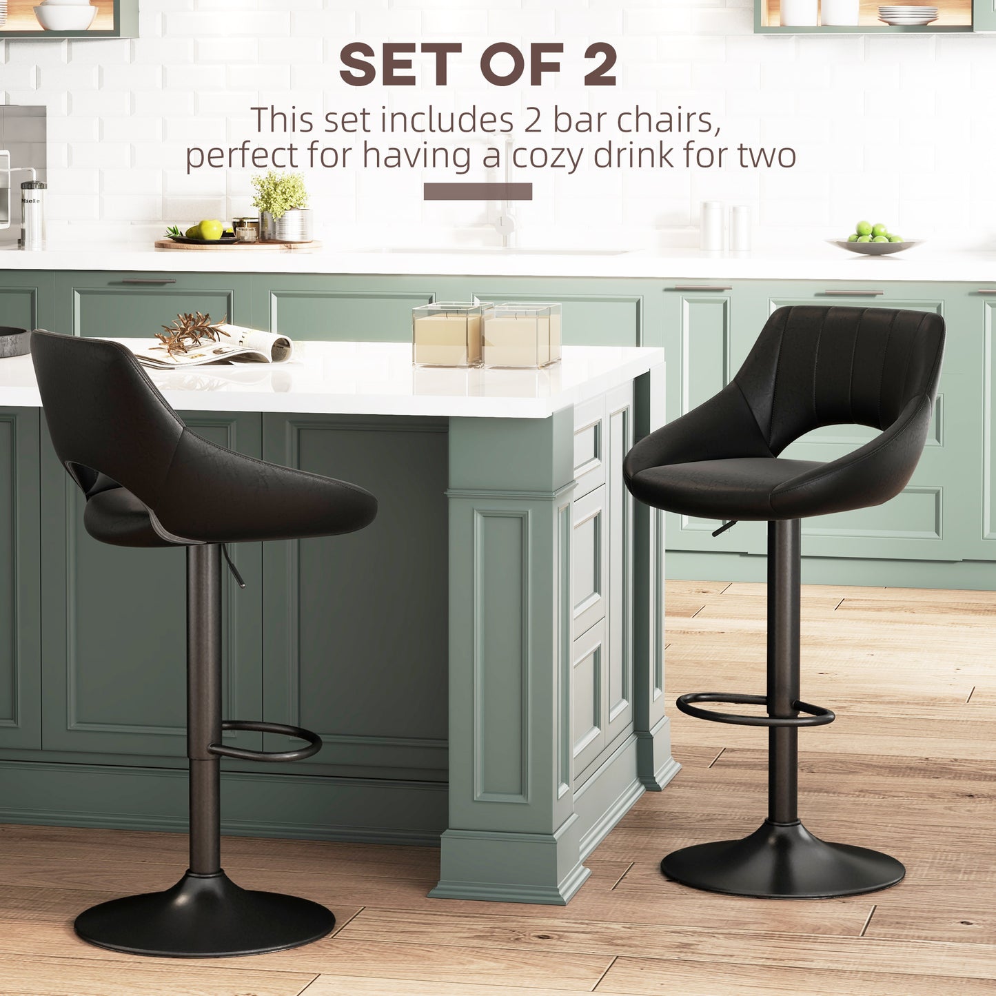 Swivel Bar Stools Set of 2, Faux Leather Upholstered Counter Height Barstools with Round Metal Base Bar Stools   at Gallery Canada