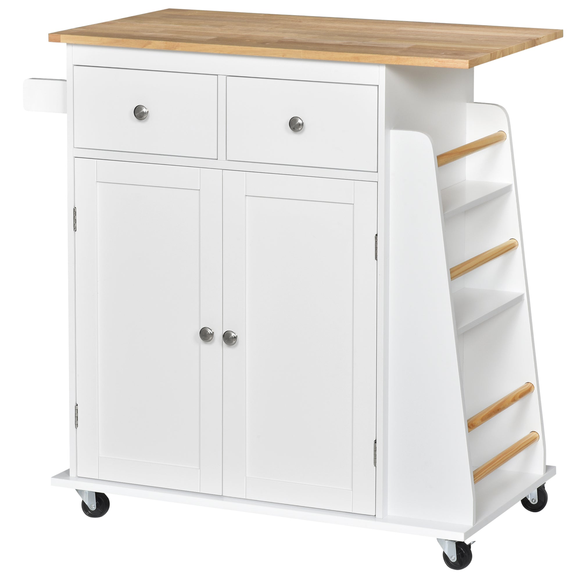 Rolling Kitchen Island Trolley Storage Cart with Rubber Wood Top, 3-Tier Spice Rack, Towel Rack Home Kitchen Carts, White Kitchen Islands & Kitchen Carts at Gallery Canada