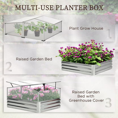 Steel Planters for Outdoor Plants with Greenhouse Galvanized Raised Garden Bed for Flowers, Herbs, Vegetables, Silver Galvanized Planter Boxes   at Gallery Canada