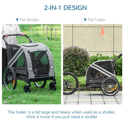 Dog Bike Trailer, 2-in-1 Dog Wagon Pet Stroller for Travel with Universal Wheel Reflectors Flag, for Small and Medium Dogs, Grey Dog Bike Trailers & Strollers   at Gallery Canada