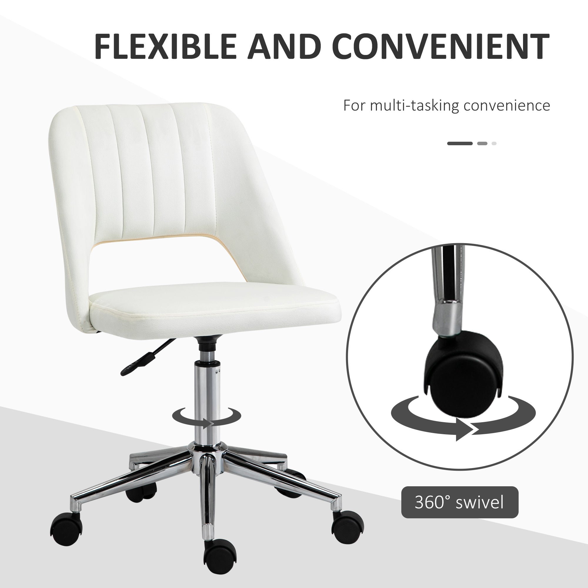 Mid Back Office Chair Velvet Fabric Swivel Scallop Shape Computer Desk Chair, Cream White Office Chairs at Gallery Canada