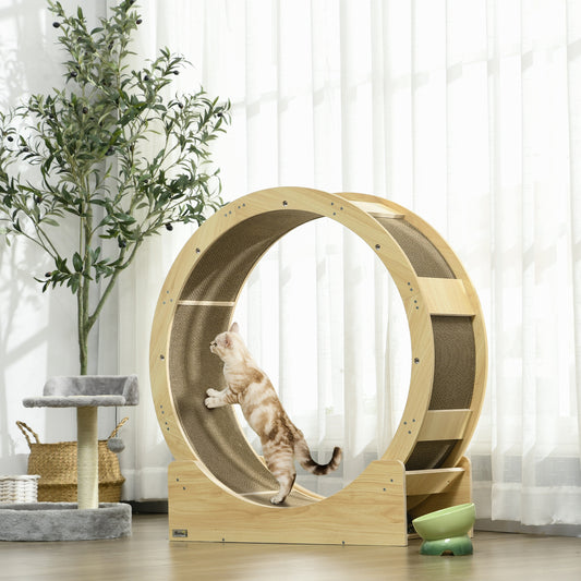 36" Cat Wheel for Indoor Cats with Brake, Scratching Pads, Oak Cat Trees at Gallery Canada