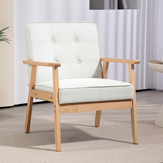 Modern Armchair Fabric, Accent Chair with Tufted Back, Wood Legs and Thick Padding for Living Room, Bedroom, Cream White - Gallery Canada