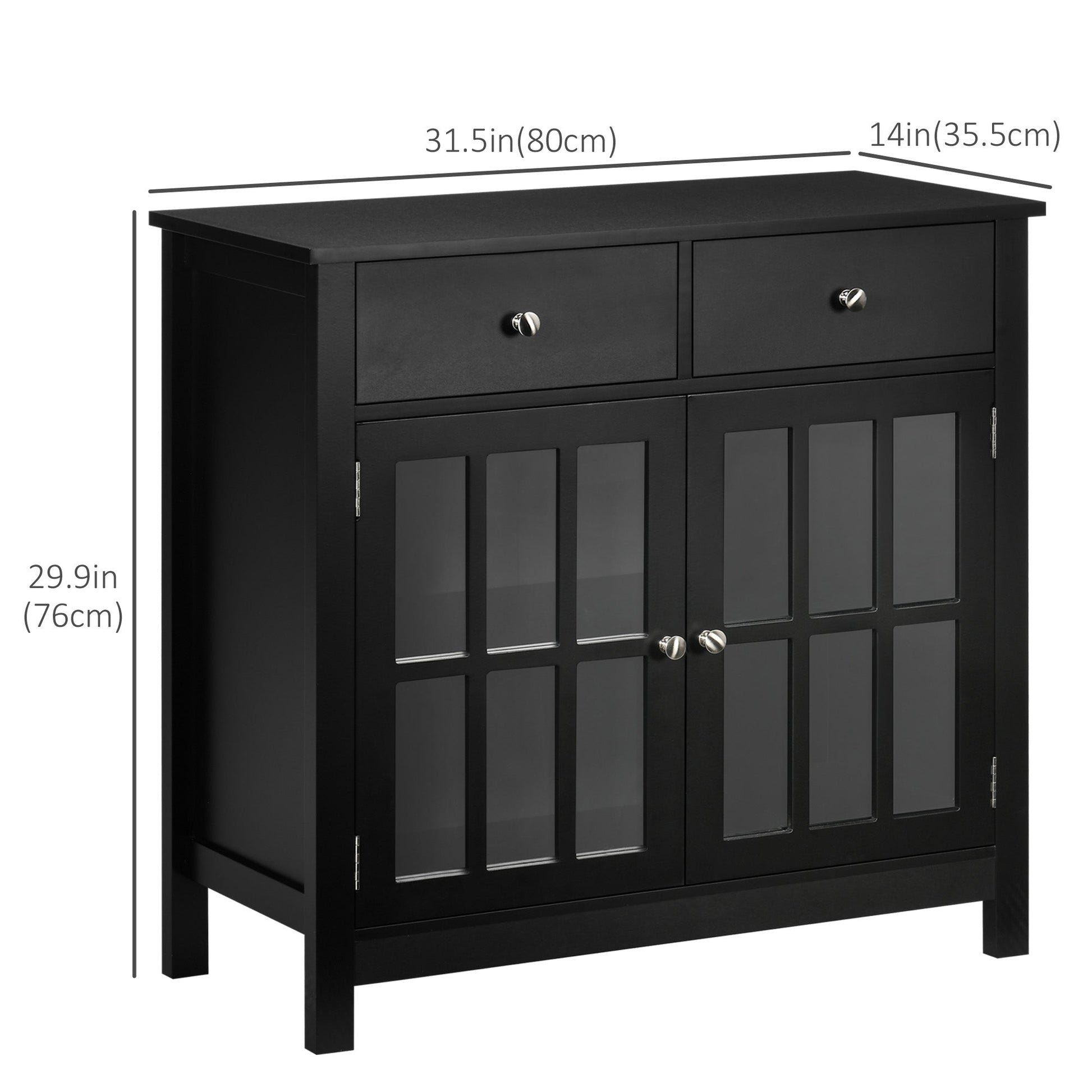 Sideboard Buffet Cabinet, Accent Kitchen Cabinet with Glass Doors, Adjustable Shelf and 2 Drawers for Dining Room, Black Bar Cabinets   at Gallery Canada