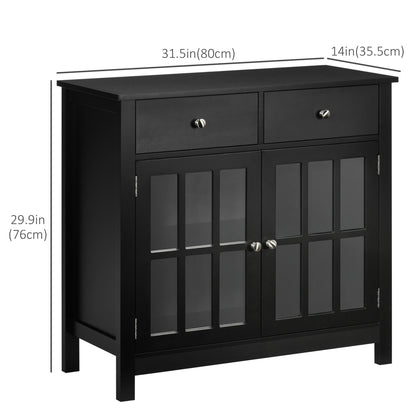 Sideboard Buffet Cabinet, Accent Kitchen Cabinet with Glass Doors, Adjustable Shelf and 2 Drawers for Dining Room, Black Bar Cabinets   at Gallery Canada